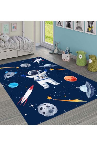 MİCOSA HALI Kaymaz Tabanlı Dijital Baskılı Çocuk Halısı Astronot Uzay