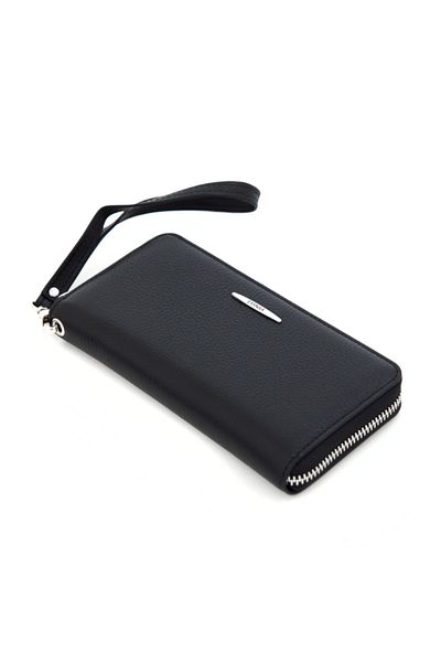 Eminsa Black Genuine Leather Women's Wallet with Hand Holder