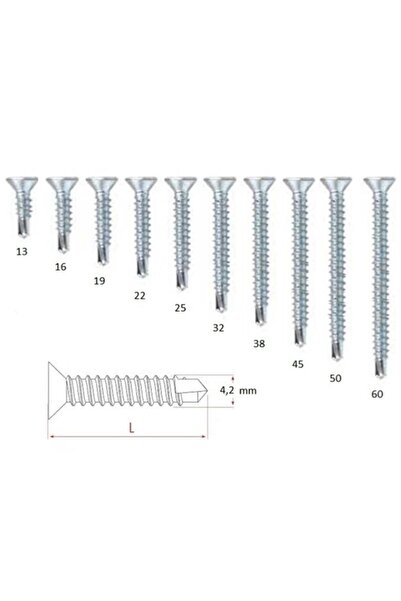 ARON (50 Adet) 4,2x16 Yhb 1,6cm Yıldız Havşa Başlı Matkap Uçlu Akıllı Vida Sa...