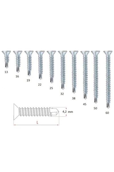 ARON (50 Adet) 4,2x45 Yhb 4,5cm Yıldız Havşa Başlı Matkap Uçlu Akıllı Vida Sa...