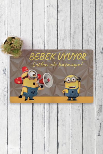 Vagonik Minions Baby Sleeping Digital Printed 50x70cm Decorative Multi-Purpose Indoor and Outdoor Door Mat