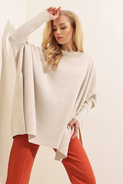 Bigdart 15783 Slit Poncho πουλόβερ - Κρεμ