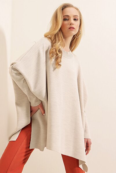 Bigdart 15783 Slit Poncho πουλόβερ - Κρεμ