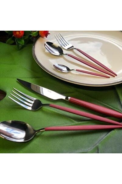 Hira طقم اسطنبول سيديف أحمر مكون من 36 قطعة - ملاعق وشوك سكاكين