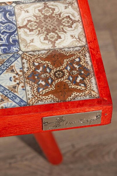 Resmo Esperanza Kırmızı Sehpa 32x32cm Doğal Masif Seramik Zigon Yan Sehpa Salon Mobilya