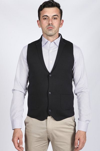BOSMENTI Dark Blue Colored Slim Fit Buttoned Vest