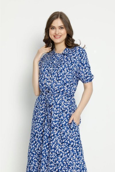STELLETO Viscose Floral Patterned Button Detailed Dress