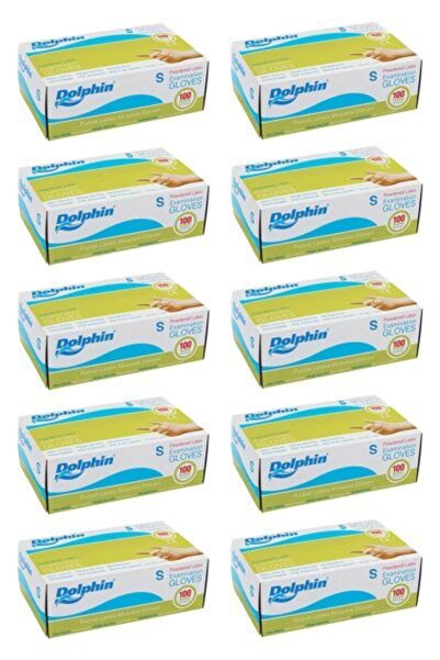 Dolphin قفازات لاتكس بيضاء مسحوقة 10 قطع