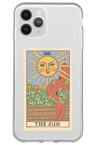 WANNA PROTECT Iphone 11 Pro Max Tarot Sun Desenli Desenli Şeffaf Silikon Tele...