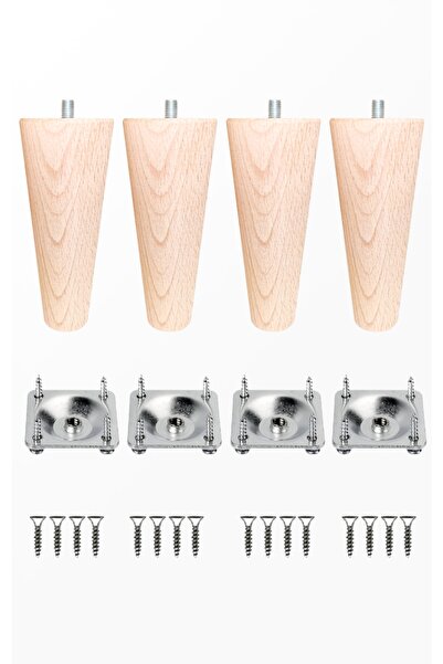 turanahşap Ahşap Konik Ayak / Uzunluk: 12 Cm / Çap: 5.5 Cm / 4'lü Set