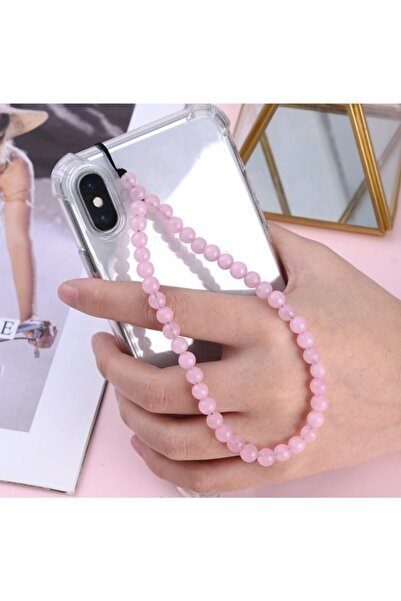 platin hediyelik Pembe Kuvars Taşı Doğaltaş Telefon Askısı Telefon Charmı Doğ...