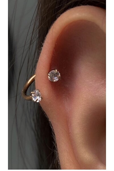 Arescollection Cerrahi Çelik Zirkon Taşlı Rosegold Yarım Halka Piercing