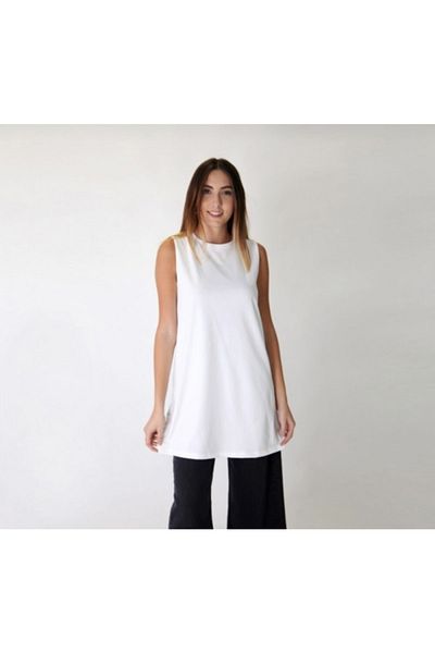 modasindoma Women's White Zero Sleeve Underwear Tunic