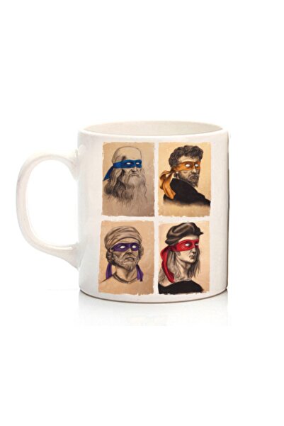 ART HEDİYE كوب مطبوع على الجانبين بفنانين عصر النهضة وسلاحف النينجا