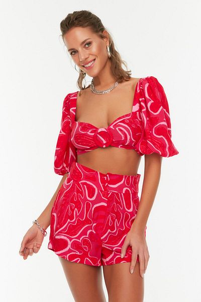Trendyol Collection Fukszia léggömb ujjú csatos strandvászon megjelenésű strandruha TBESS21AU0299