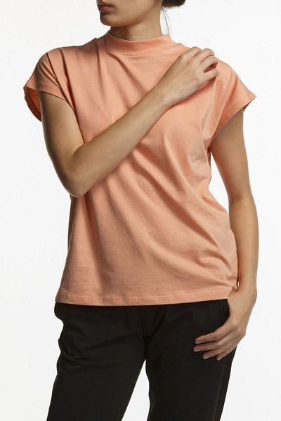 BASIC&CO Cate Stand Collar Short Sleeve Tan Blouse