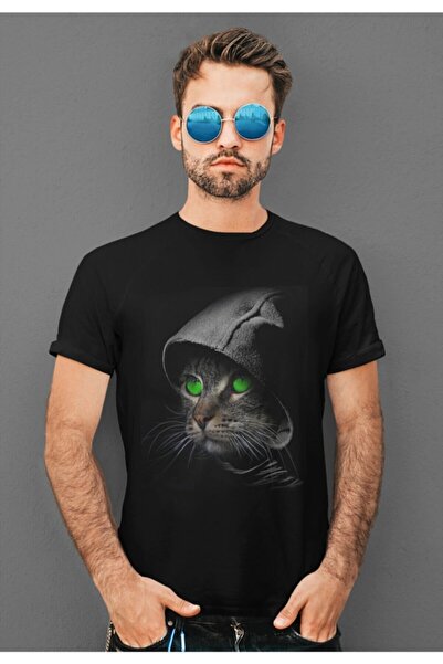 Machetta Унісекс Oversize Чорна футболка з принтом таємничої кішки