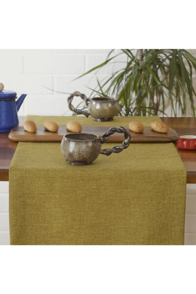 MASSARELLI Plain Linen Kiwi Green Runner 40x140 Cm