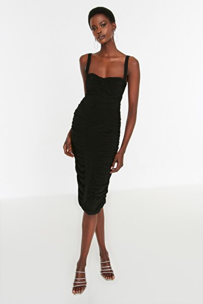 Trendyol Collection Μαύρο εφαρμοστό πλεκτό βραδινό φόρεμα TPRSS22EL2687