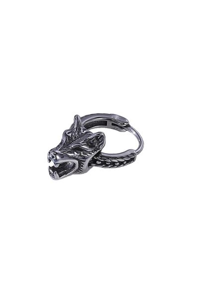 northstarshop Odin Fenrir Nordic Design Ring Snap Biker Men's 316l Steel Earrings with Wolf Accessory (single)