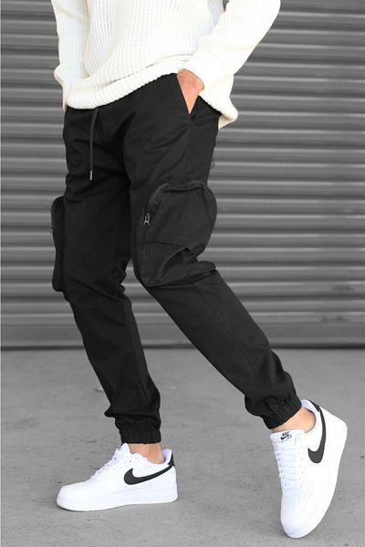 Madmext Men's Black Slim Fit Cargo Pocket Pants 5704