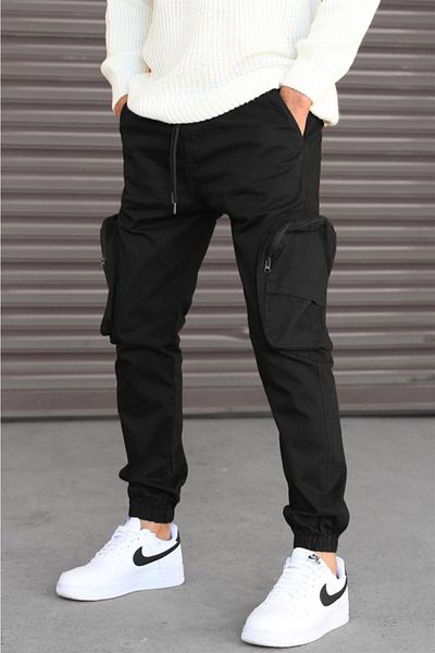 Madmext Men's Black Slim Fit Cargo Pocket Pants 5704