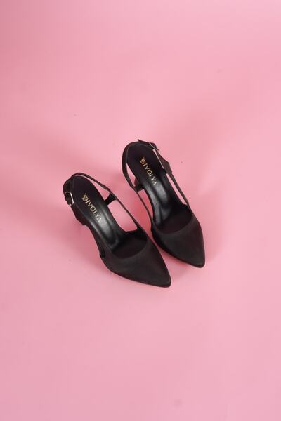 DİVOLYA Duck Black Satin Open Sided Heeled Shoes