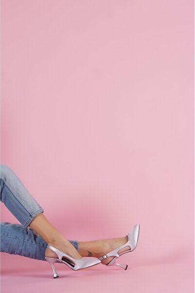 DİVOLYA Duck Gray Satin Open Sided Heeled Shoes