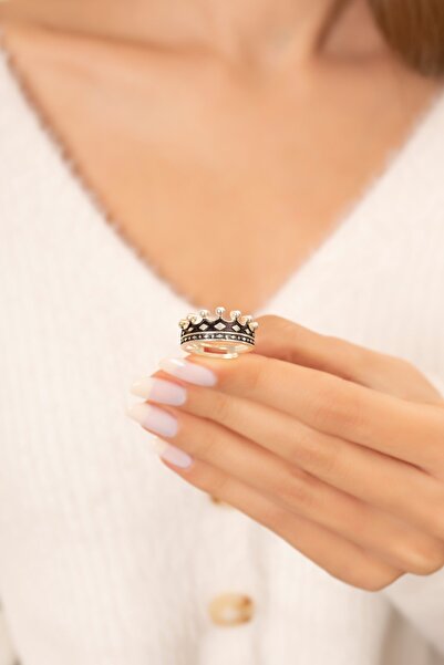 Eva Jewelry Kral Tacı Gümüş Kaplama Ayarlanabilir Alyans Yüzük