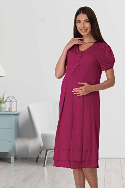 kaktüslohusa ثوب نوم نسائي للحوامل بأكمام قصيرة بلون الكرز