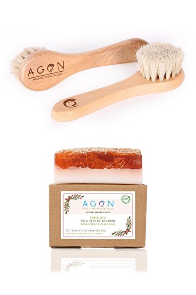 Agon Doğal At Kılı Yüz Bakım Fırçası Ve Kabak Lifli Ballı Eşek Sütlü Sabun Seti