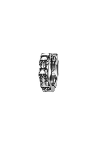 northstarshop Gothic Skull Snap Vintage Triple Skull Hoop Type Biker 316l Men's Steel Earring (single)
