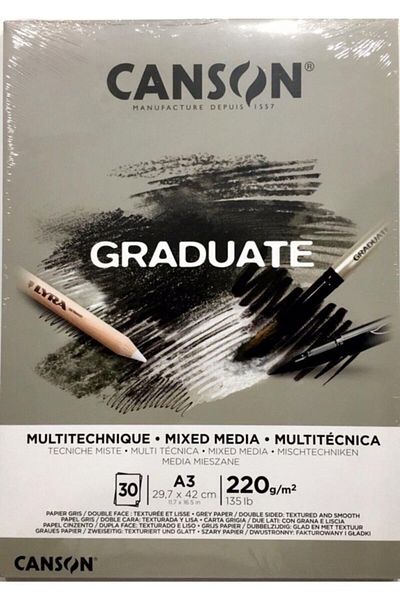 Canson Graduate Mix Media Gray 30 ورقة A3 220 جرام كتلة رسم