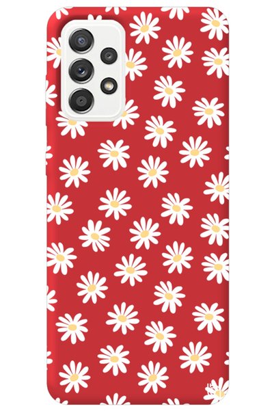 WANNA PROTECT Samsung Galaxy A72 Red Color Premium Velvet Daisy Patterned Sil...