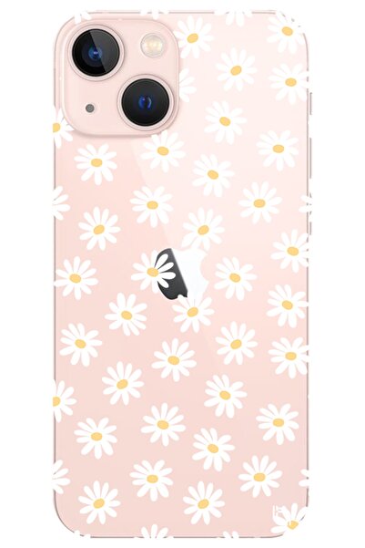 WANNA PROTECT Iphone 13 Papatya Desenli Desenli Şeffaf Silikon Telefon Kılıfı