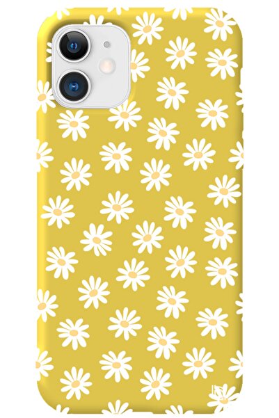 WANNA PROTECT Iphone 11 Sarı Renkli Premium Içi Kadifeli Papatya Desenli Sili...