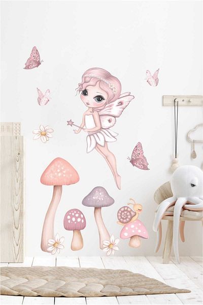 Piksel Grafik Pink Glitter Fairy Kids Room Wall Sticker