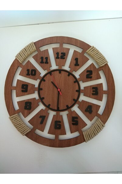 Ahşap Aksesuar حبل مطرز بأرقام رومانية ديكور ساعة خشبية 40 سم