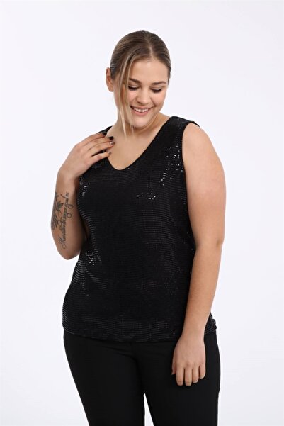 Seamoda Γυναικείο βραδινό φόρεμα με λεπτομέρεια με στάμπα με λαιμόκοψη σε σχήμα V, μεγάλο μέγεθος, μαύρο