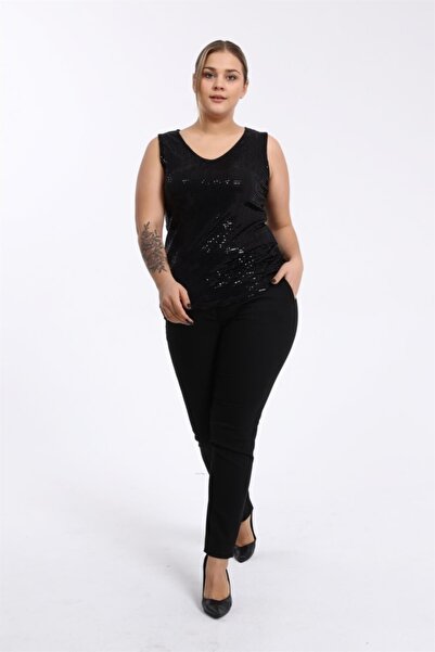 Seamoda Γυναικείο βραδινό φόρεμα με λεπτομέρεια με στάμπα με λαιμόκοψη σε σχήμα V, μεγάλο μέγεθος, μαύρο