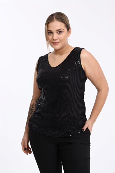 Seamoda Γυναικείο βραδινό φόρεμα με λεπτομέρεια με στάμπα με λαιμόκοψη σε σχήμα V, μεγάλο μέγεθος, μαύρο