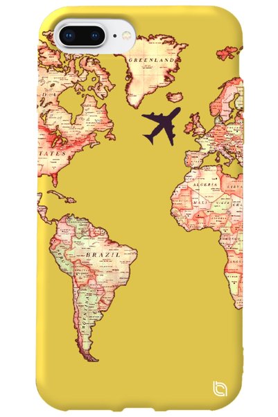 WANNA PROTECT iPhone 8 Plus Yellow Color Premium Velvet World Map Patterned S...