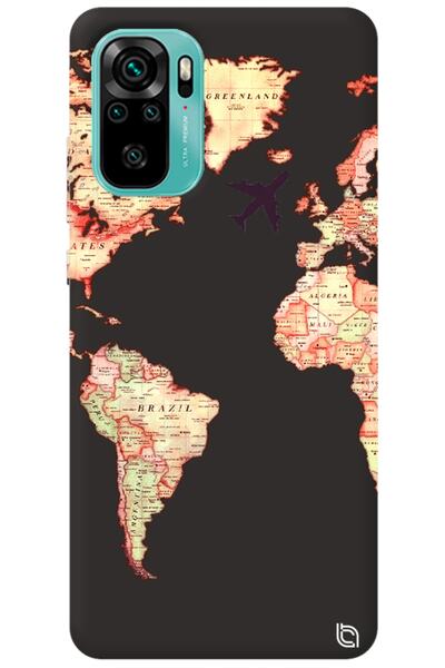 WANNA PROTECT Xiaomi Redmi Note 10S Black Color Premium Velvet World Map Patt...