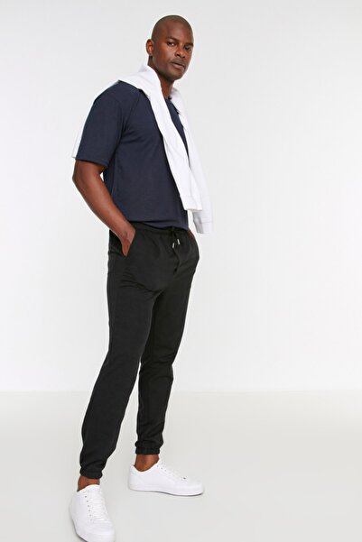 Trendyol Collection Κείμενο εμπριμέ μαύρο φούτερ - Ελαστικό πόδι, κορδόνι TMNSS22EA0147