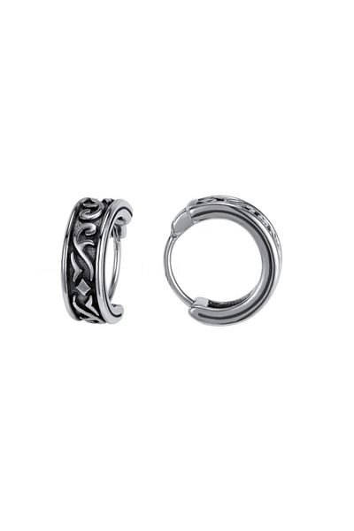 northstarshop Tribal Vintage Antique Design Hoop Snap 316l Men's Steel Earrings (pair)