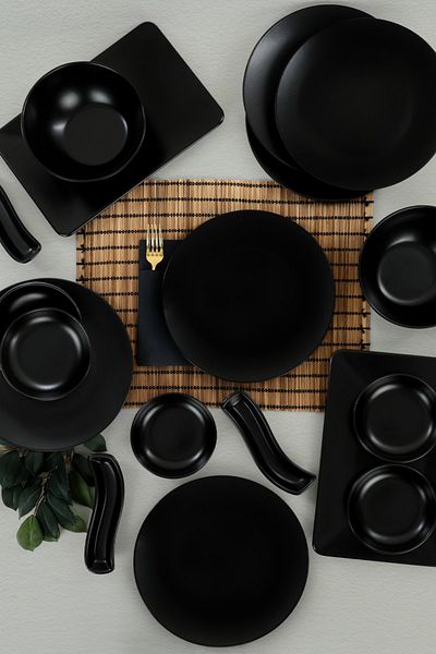 Keramika Matte Black Breakfast Set 19 Pieces for 6 People