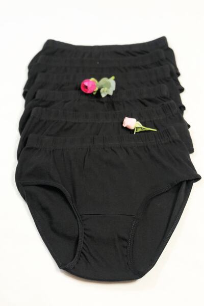 Tutku Kadın Siyah Likralı 6'lı Ribanalı Yüksek Bel Bato Pamuk Külot