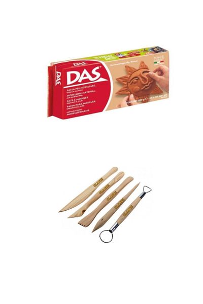 Das Coffee Ceramic Clay 500 gr Modeling Pen Ebeşuar 5 Piece Wooden Set H.s