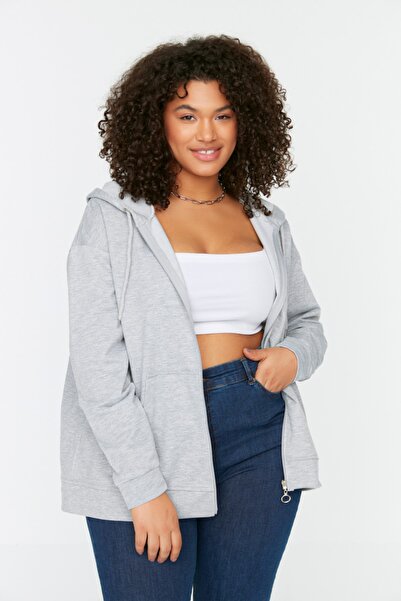 Trendyol Curve Plus Size Sweatshirt - Gray - Oversize