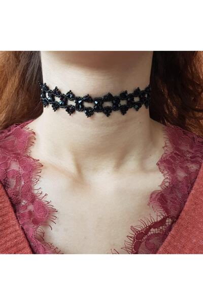 Handmade By HLY طوق كريستال اللبلاب باللون الأسود مصنوع يدويًا